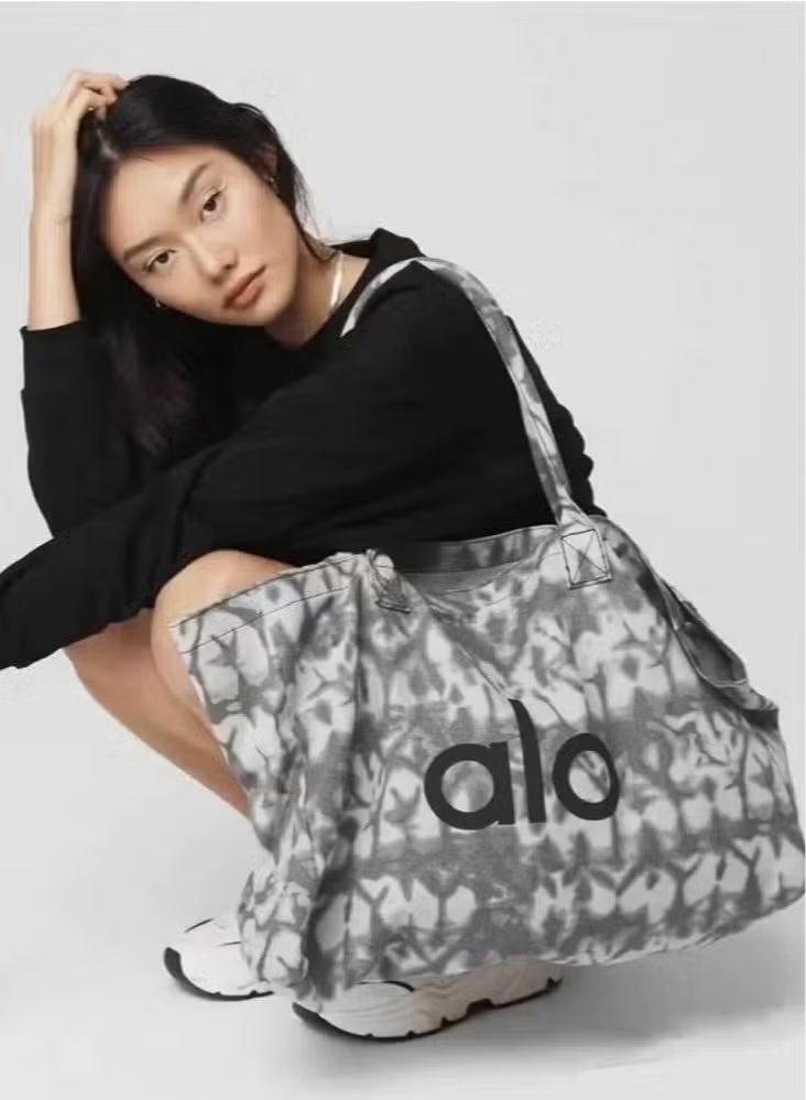 ألو حقيبة ألو يوجا قماشية بحزام كتف واحد للرجال والنساء – حقيبة تسوق كبيرة السعة ورياضة/لياقة – رمادي - Image 4